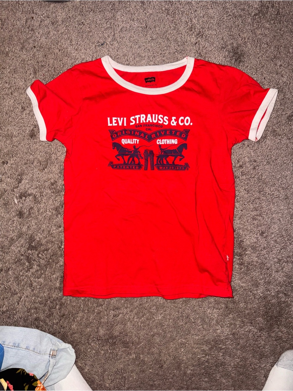 Levi's Red Tee with White Trim and Navy Logo